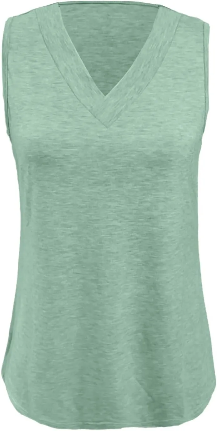 Tank Top for Women Summer V Neck T Shirt Trendy Sleeveless Basic Tee Shirts Loose Fit 2025 Vacation