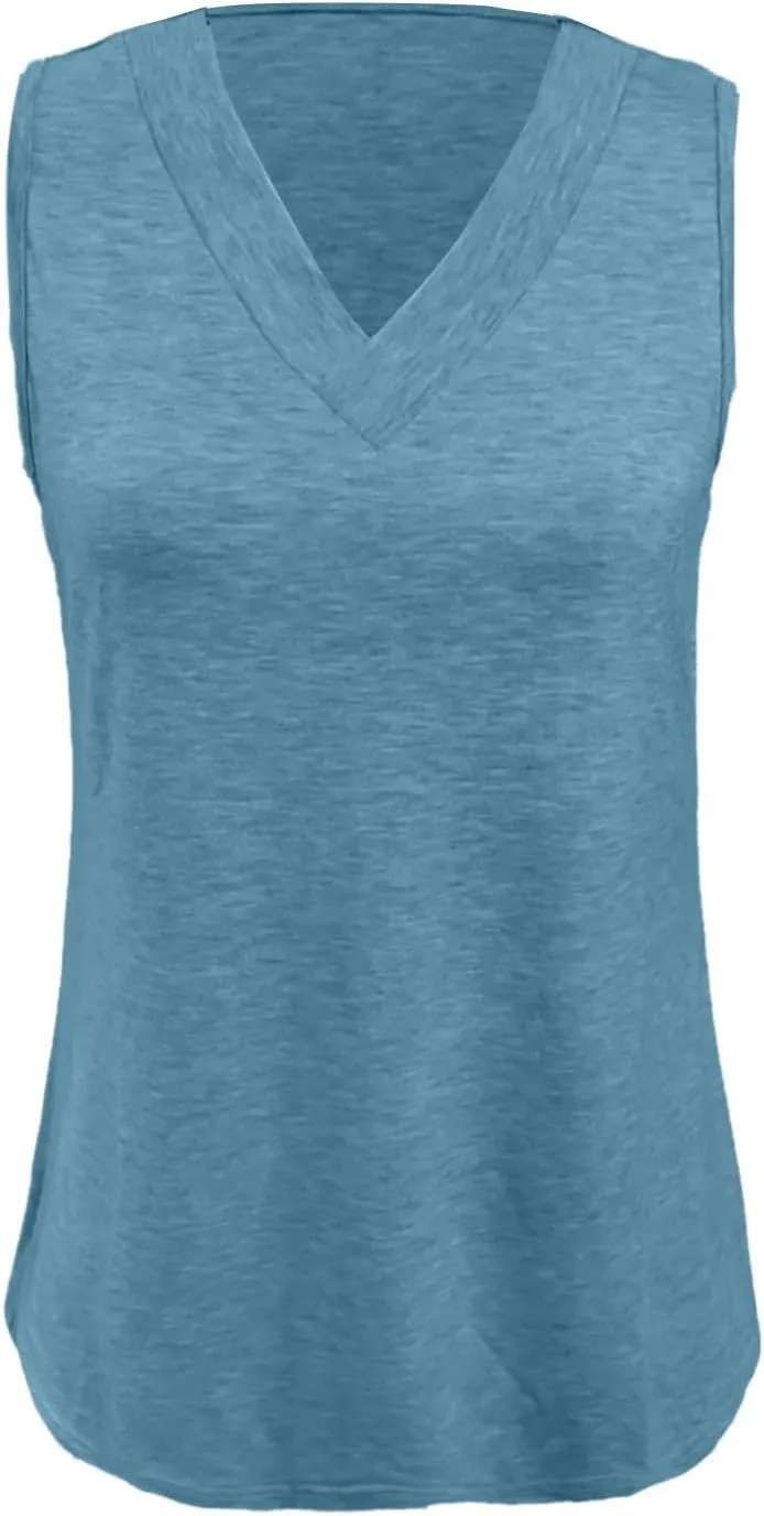 Tank Top for Women Summer V Neck T Shirt Trendy Sleeveless Solid Color Tee Loose Fit Trendy Clothes