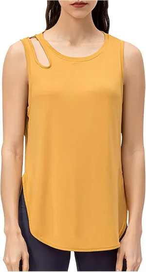 Tank Tops for Women Sleeveless Scoop Neck Fashion Top Loose Fit Side Slit Hem Shirts Summer Beach Vacation Clothes