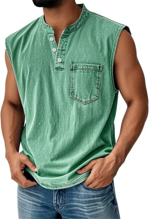 Tank Tops Men Henley Shirts for Men Sleeveless Muscle Gym Workout Running Beach Summer Vintage Button Down Tank Tops