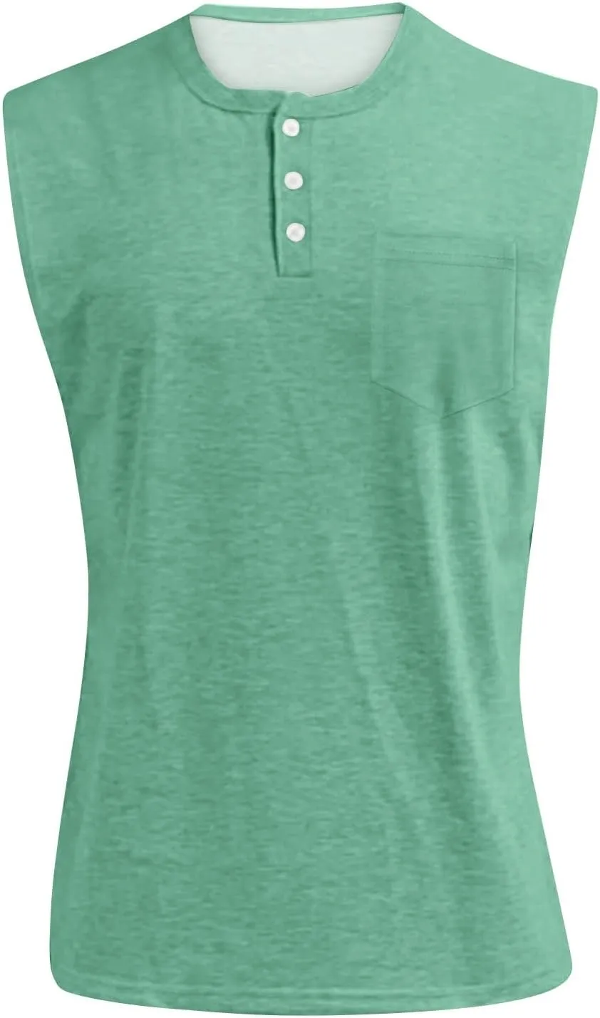 Tank Tops Men Henley Shirts for Men Sleeveless Muscle Gym Workout Running Beach Summer Vintage Button Down Tank Tops