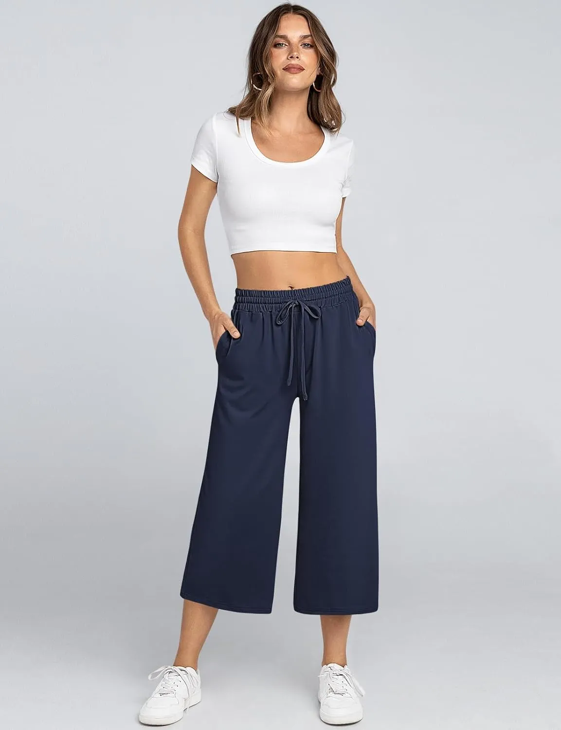 TARSE Women's Summer High Waisted Yoga Capri Pants Plus Size Casual Sport Activewear Capris Sweatpants Loose Fit