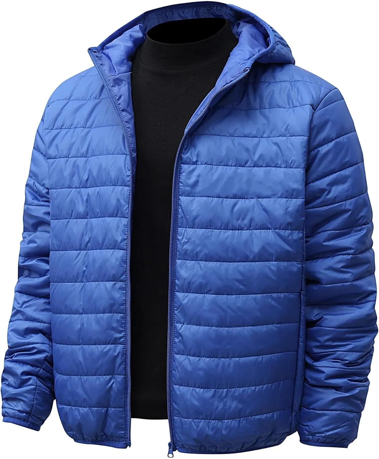 Thatrich Mens Hooded Winter Jacket Oversized Lightweight Puffer Jacket Quilted Down Coat Outdoor Overcoat Warm Outwear Coats