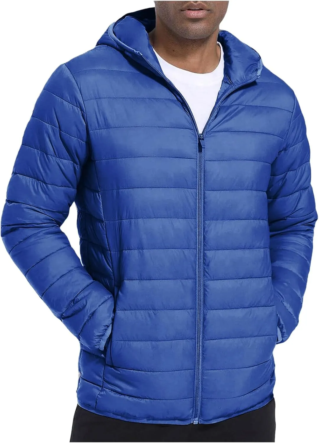 Thatrich Mens Hooded Winter Jacket Oversized Lightweight Puffer Jacket Quilted Down Coat Outdoor Overcoat Warm Outwear Coats