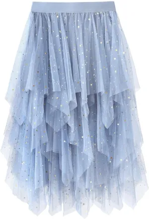 Tulle Skirts for Women Midi Long Fairy Skirt Tutu A-Line Mesh Layered High Elastic Waist Halloween Skirts