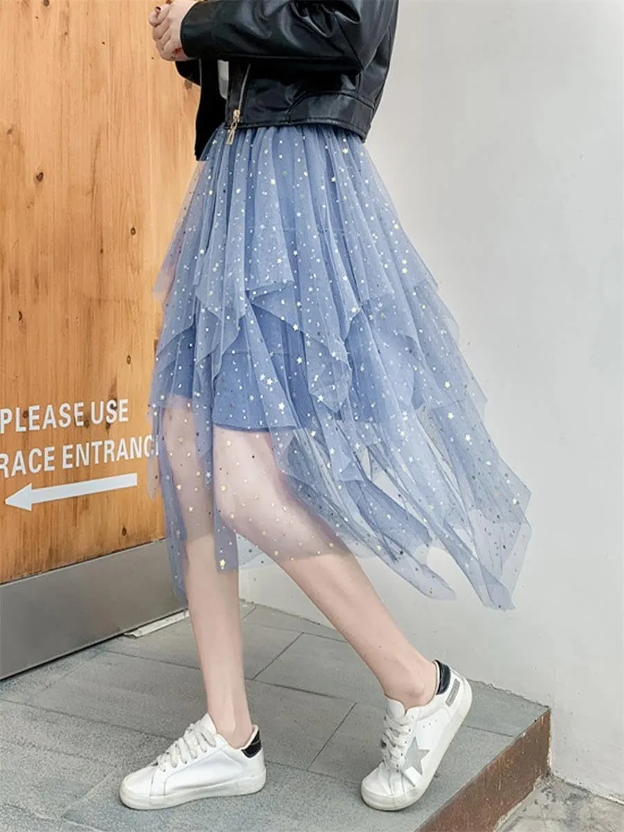 Tulle Skirts for Women Midi Long Fairy Skirt Tutu A-Line Mesh Layered High Elastic Waist Halloween Skirts