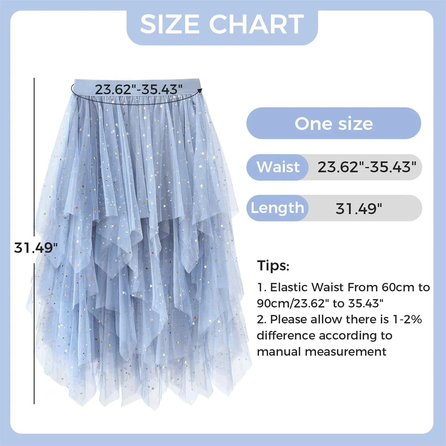 Tulle Skirts for Women Midi Long Fairy Skirt Tutu A-Line Mesh Layered High Elastic Waist Halloween Skirts