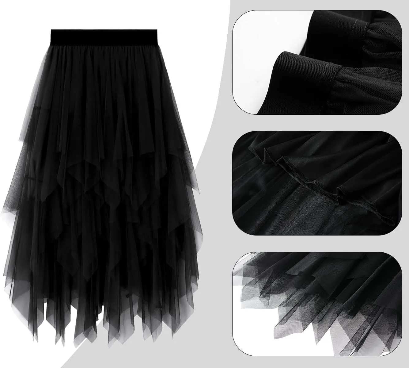 Tulle Skirts for Women Midi Long Tutu Skirt A-Line Mesh Layered Fairy Trendy High Elastic Waist Halloween Skirts