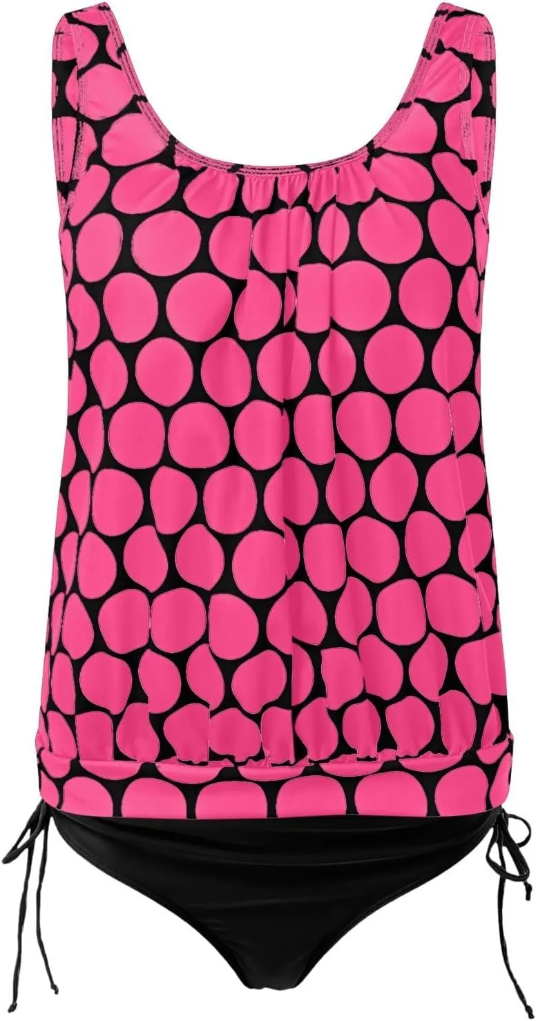 Two Piece Tankini Swimsuits for Women Print Tank Tops with Black Bottoms Modest Loose Fit Swimwear Sets Bathing Suits