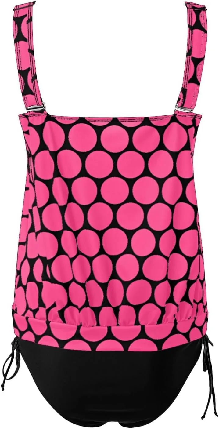 Two Piece Tankini Swimsuits for Women Print Tank Tops with Black Bottoms Modest Loose Fit Swimwear Sets Bathing Suits