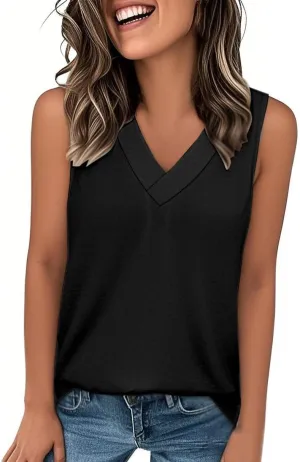 V Neck Tank Tops Women Casual Sleeveless Loose Fit Basic Fashion 2025 Summer Shirts