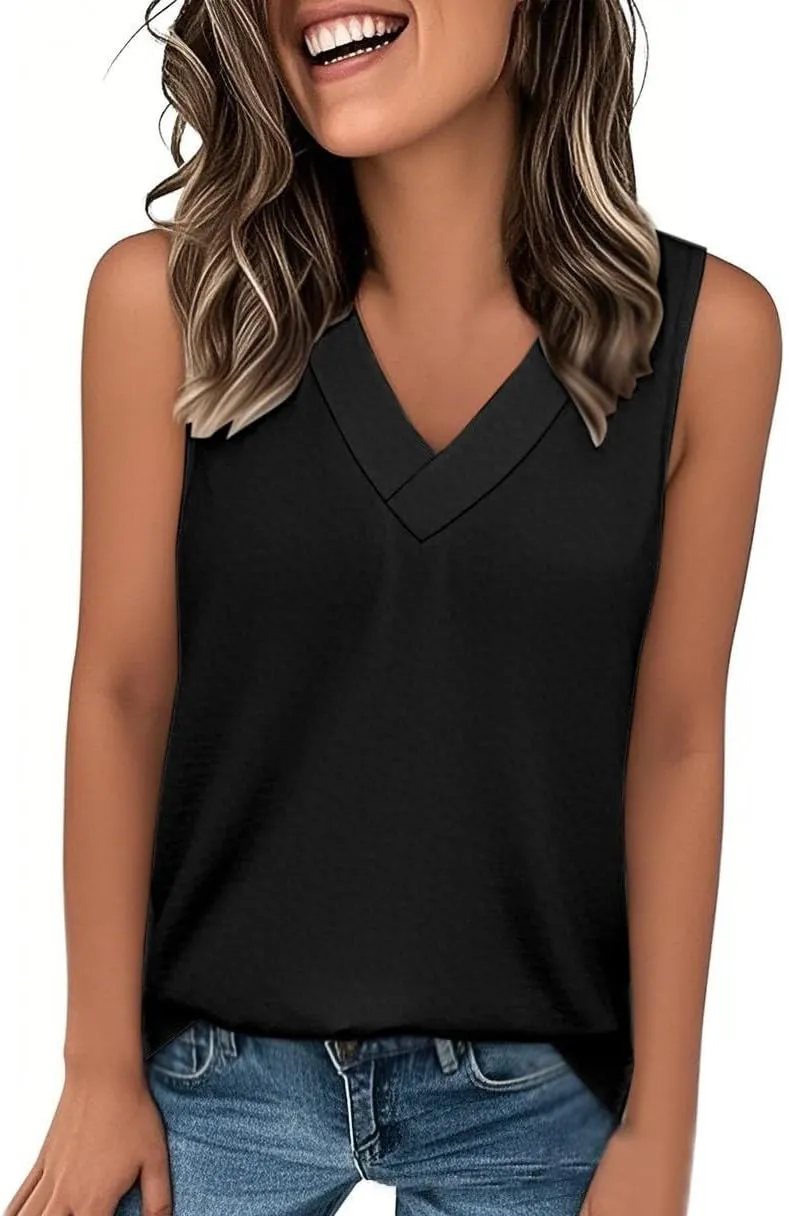 V Neck Tank Tops Women Casual Sleeveless Loose Fit Basic Fashion 2025 Summer Shirts