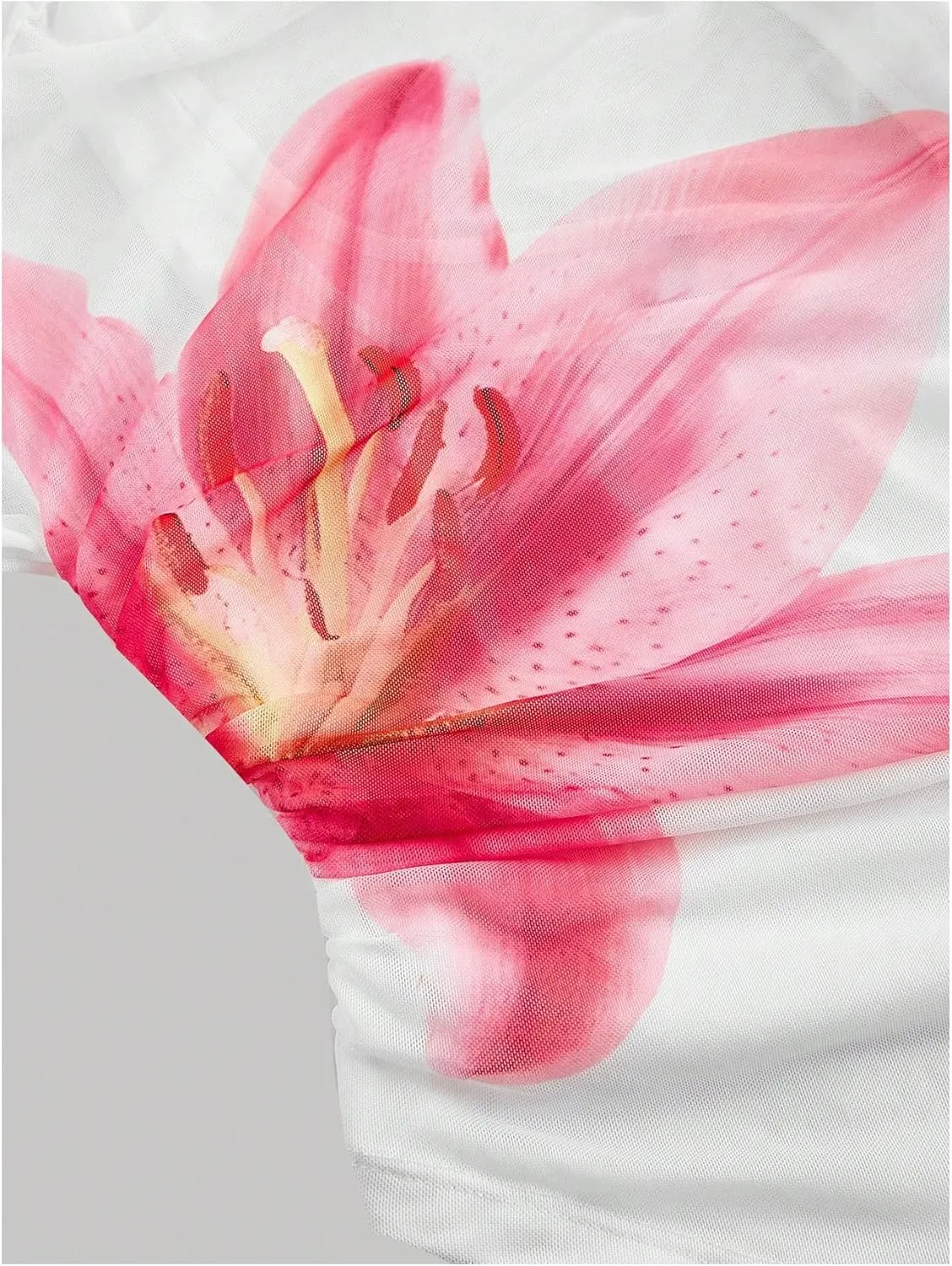 Verdusa Women's Y2k Off Shoulder Tops Tie Dye Mesh Long Flared Sleeve Ruched Crop Shirt Top