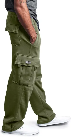 Vickyleb Cargo Pants for Men Black, Men's Fleece Running Sweatpants Athletic Warm Slim Fit Baggy Stretch Pant