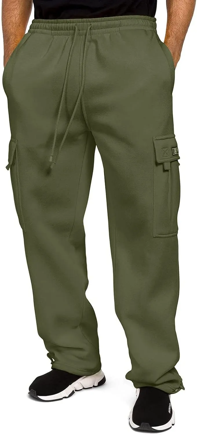 Vickyleb Cargo Pants for Men Black, Men's Fleece Running Sweatpants Athletic Warm Slim Fit Baggy Stretch Pant
