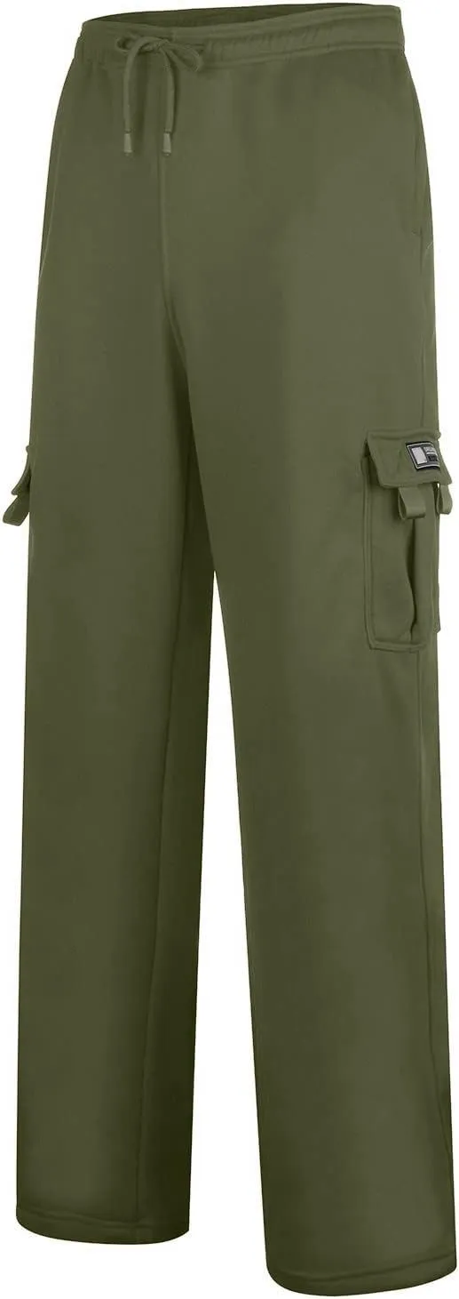 Vickyleb Cargo Pants for Men Black, Men's Fleece Running Sweatpants Athletic Warm Slim Fit Baggy Stretch Pant