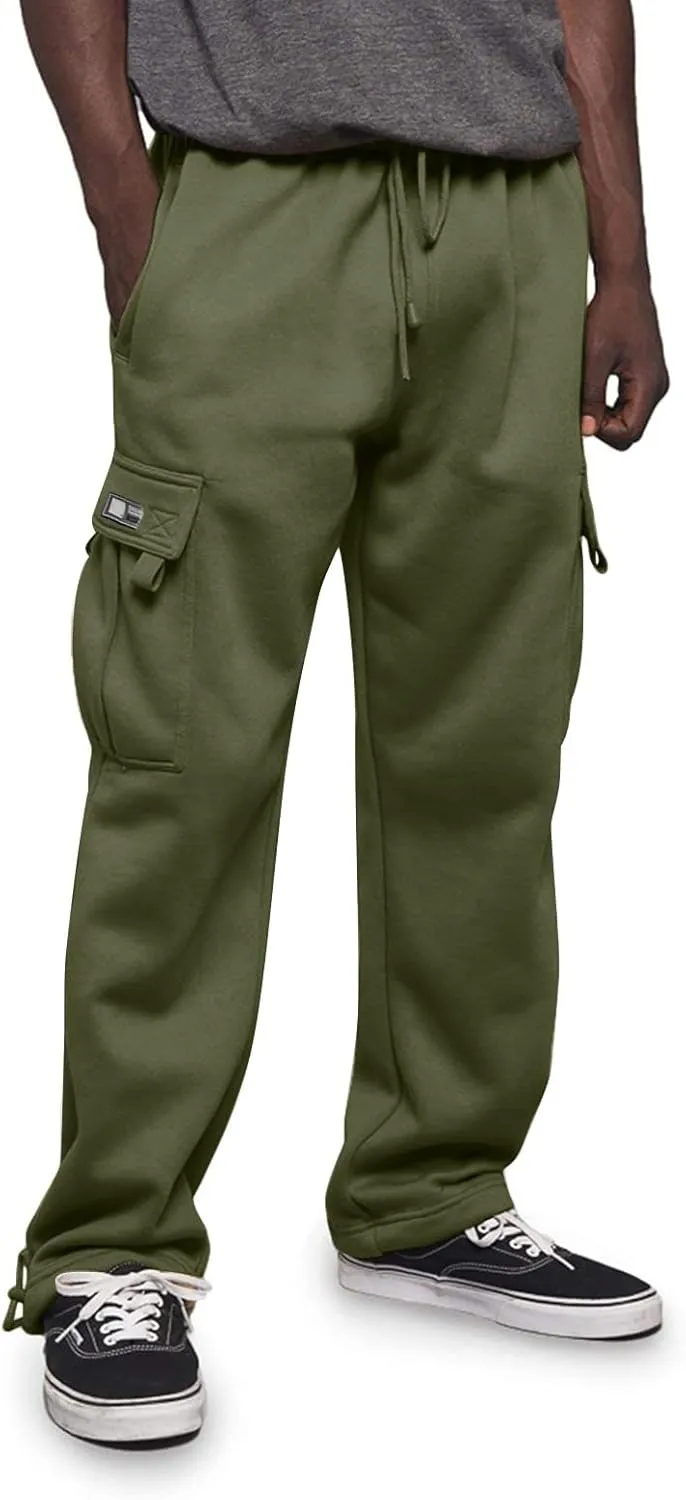 Vickyleb Cargo Pants for Men Black, Men's Fleece Running Sweatpants Athletic Warm Slim Fit Baggy Stretch Pant