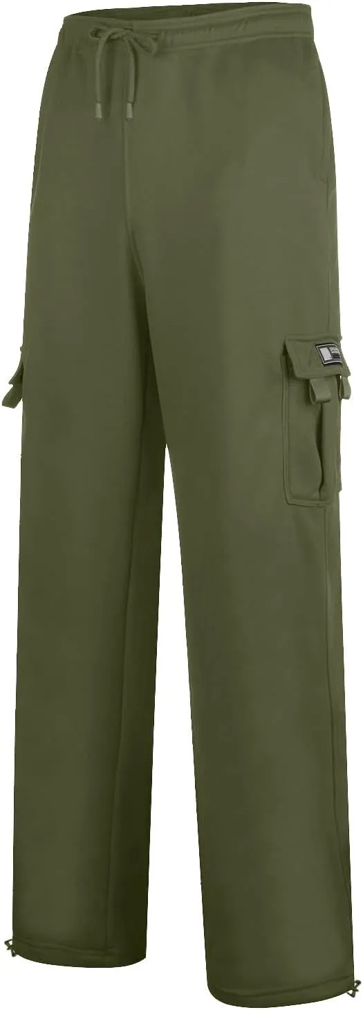 Vickyleb Cargo Pants for Men Black, Men's Fleece Running Sweatpants Athletic Warm Slim Fit Baggy Stretch Pant