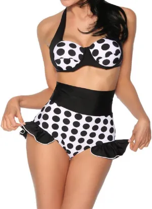 Vintage High Waist Swimwear Polka Dot Bikini Black