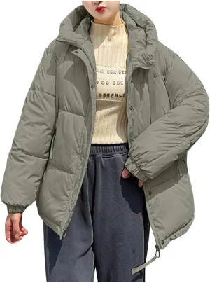 Warm Winter Coats for Women 2024 Trendy Loose Hooded Puffer Jacket Down Coat Puffy Wadded Jackets Overcoat