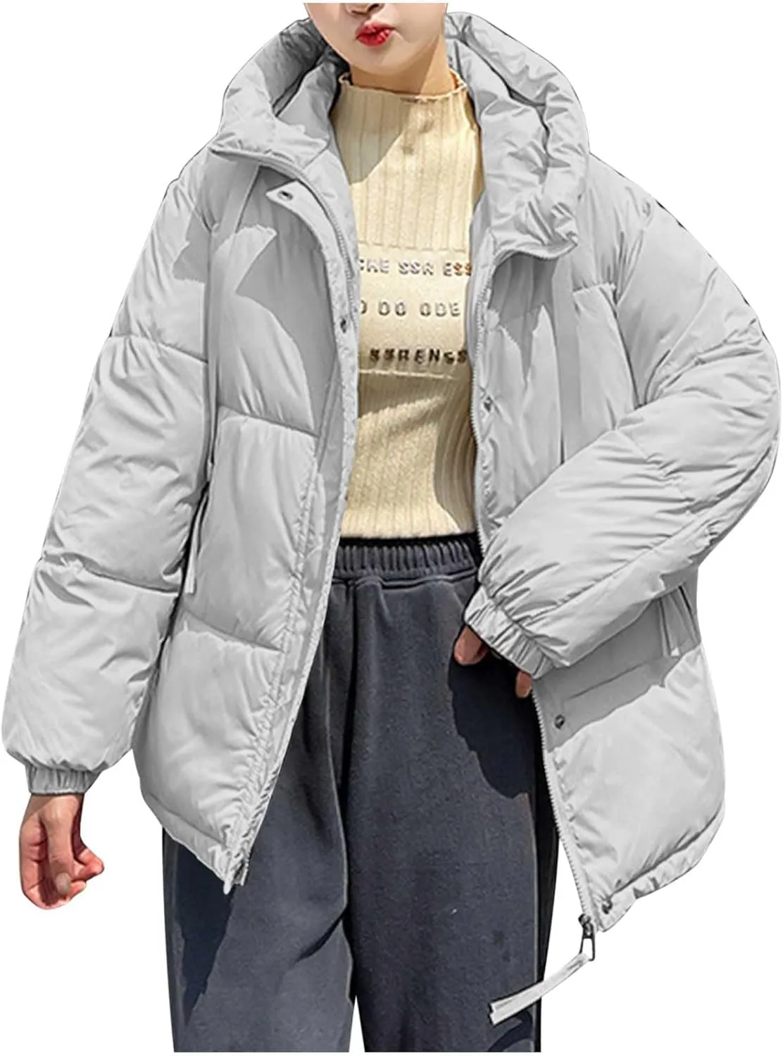Warm Winter Coats for Women 2024 Trendy Loose Hooded Puffer Jacket Down Coat Puffy Wadded Jackets Overcoat