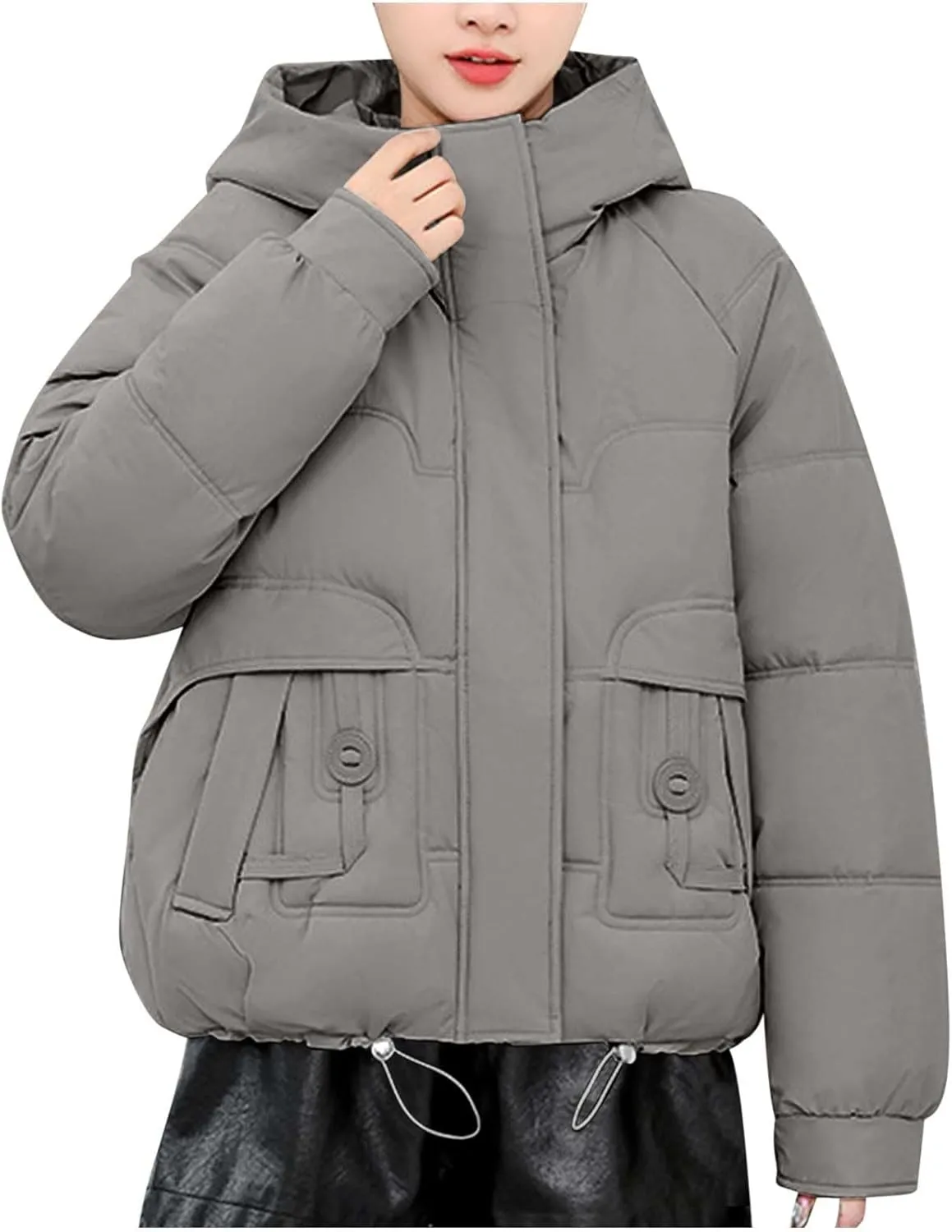 Warm Winter Coats for Women 2025 Trendy Plain Fur Hooded Puffer Jacket Down Coat Zipper Puffy Bread Jackets
