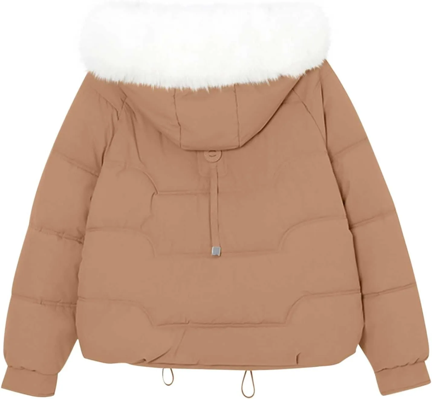 Warm Winter Coats for Women 2025 Trendy Plain Fur Hooded Puffer Jacket Down Coat Zipper Puffy Bread Jackets