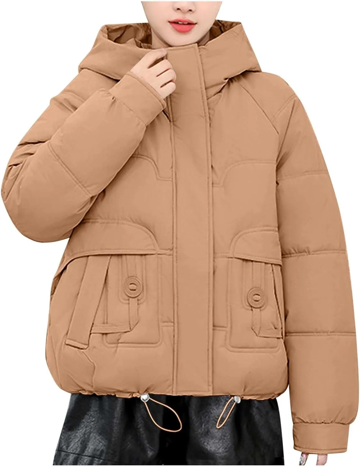 Warm Winter Coats for Women 2025 Trendy Plain Fur Hooded Puffer Jacket Down Coat Zipper Puffy Bread Jackets
