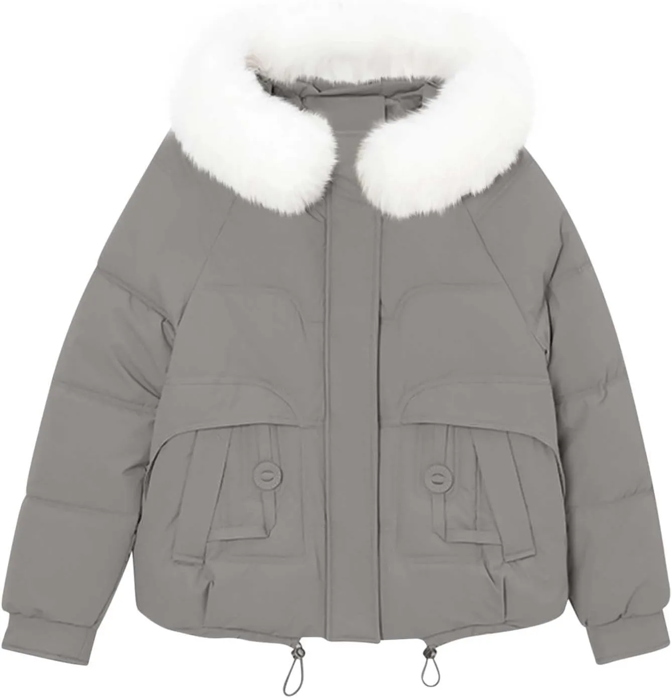 Warm Winter Coats for Women 2025 Trendy Plain Fur Hooded Puffer Jacket Down Coat Zipper Puffy Bread Jackets