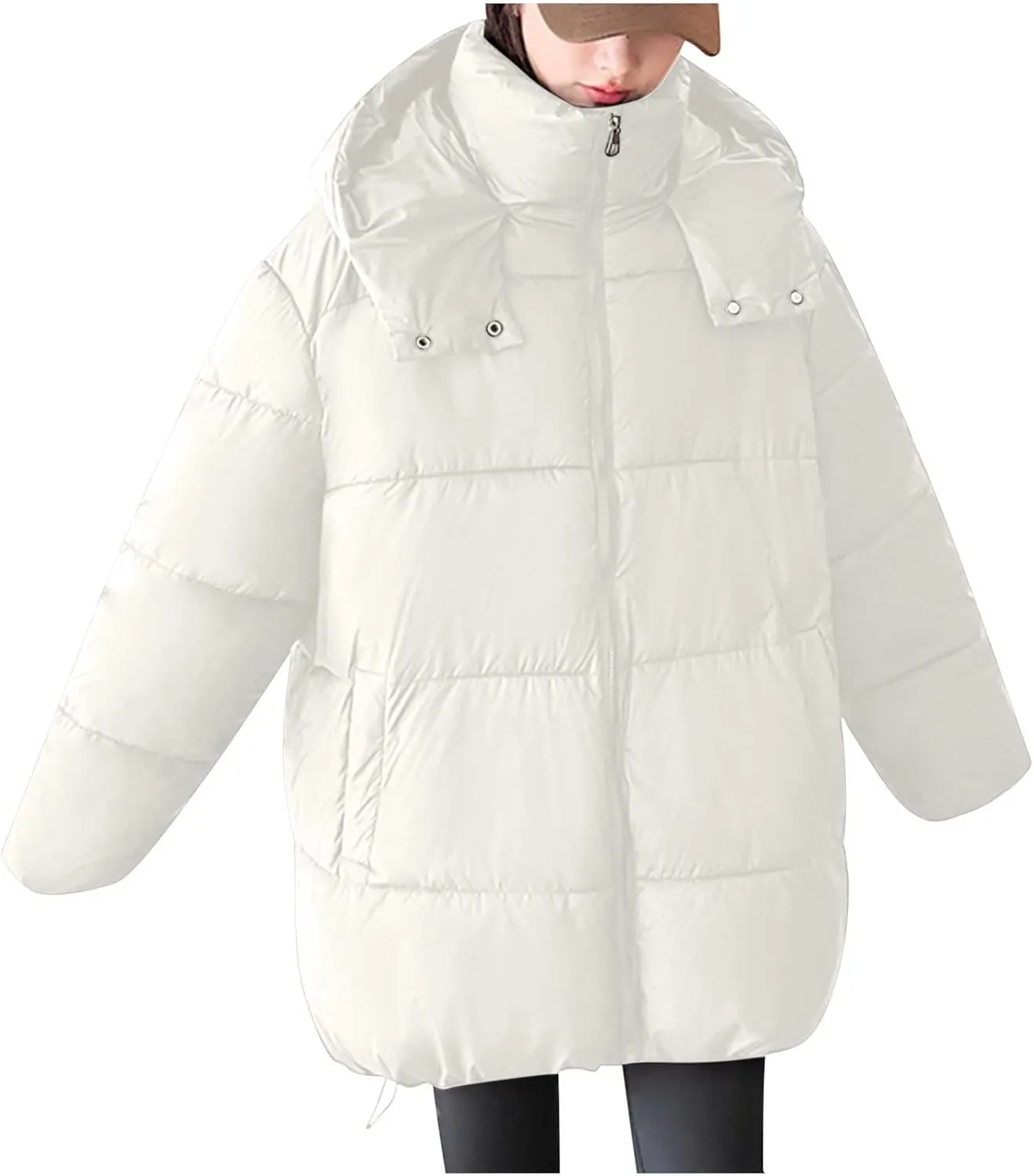 Warm Winter Coats for Women 2025 Trendy Solid Color Hooded Puffer Jacket Down Coat Zipper Puffy Bread Jackets