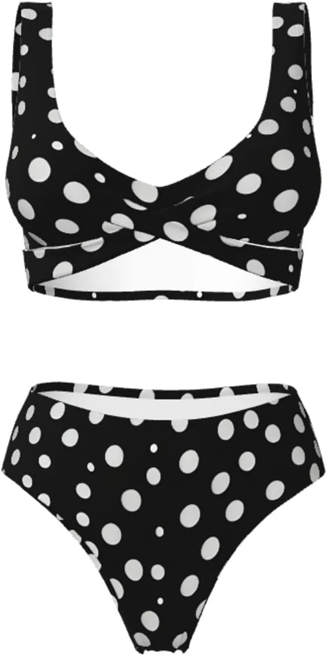 White Dot Pattern Bikini Set for Women Front Cross Design Push Up High Waisted Two Piece Swimsuit