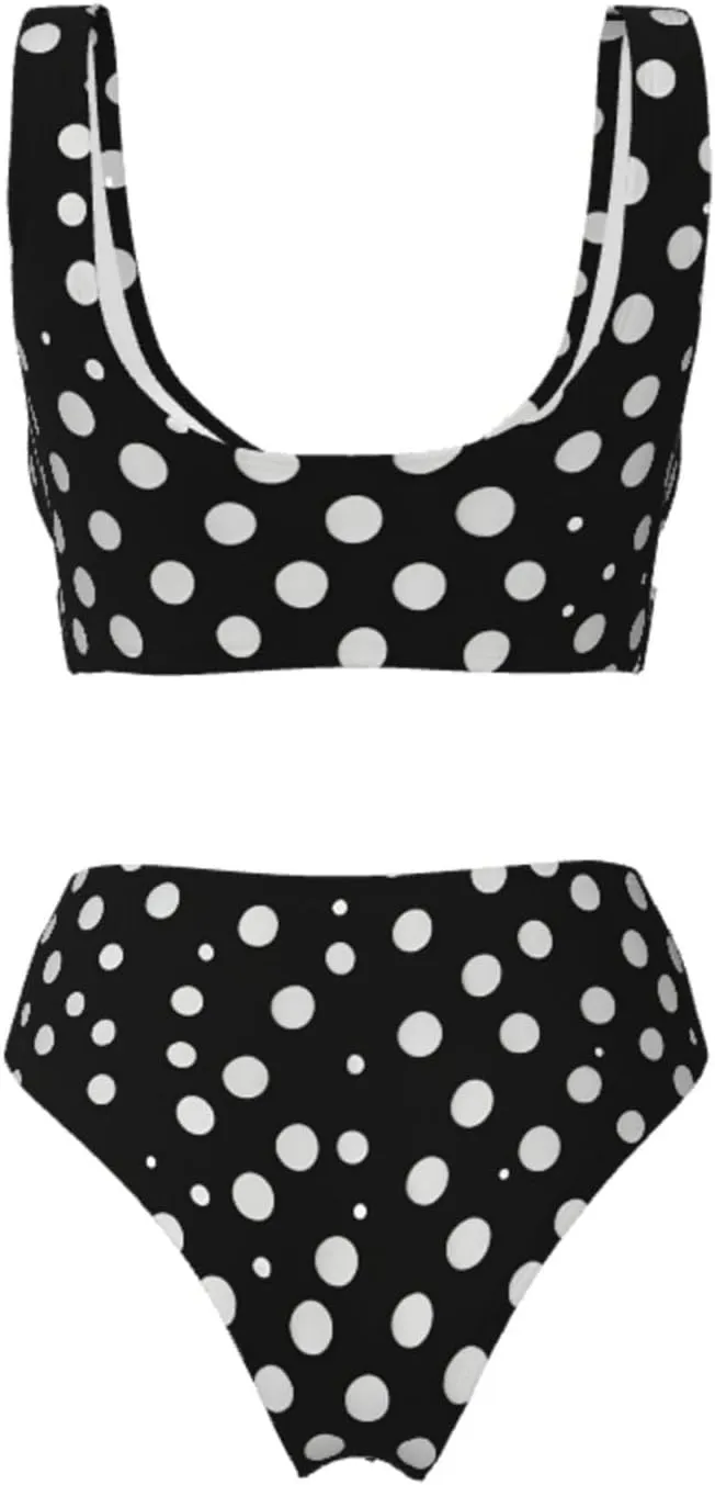 White Dot Pattern Bikini Set for Women Front Cross Design Push Up High Waisted Two Piece Swimsuit