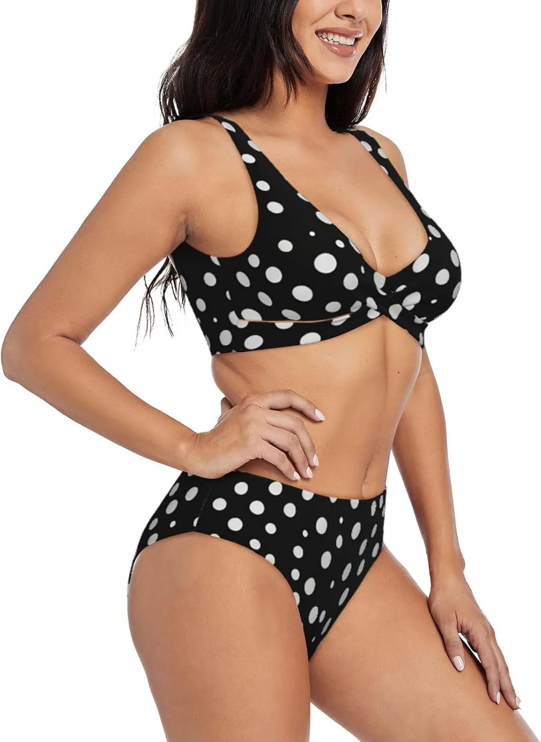 White Dot Pattern Bikini Set for Women Front Cross Design Push Up High Waisted Two Piece Swimsuit