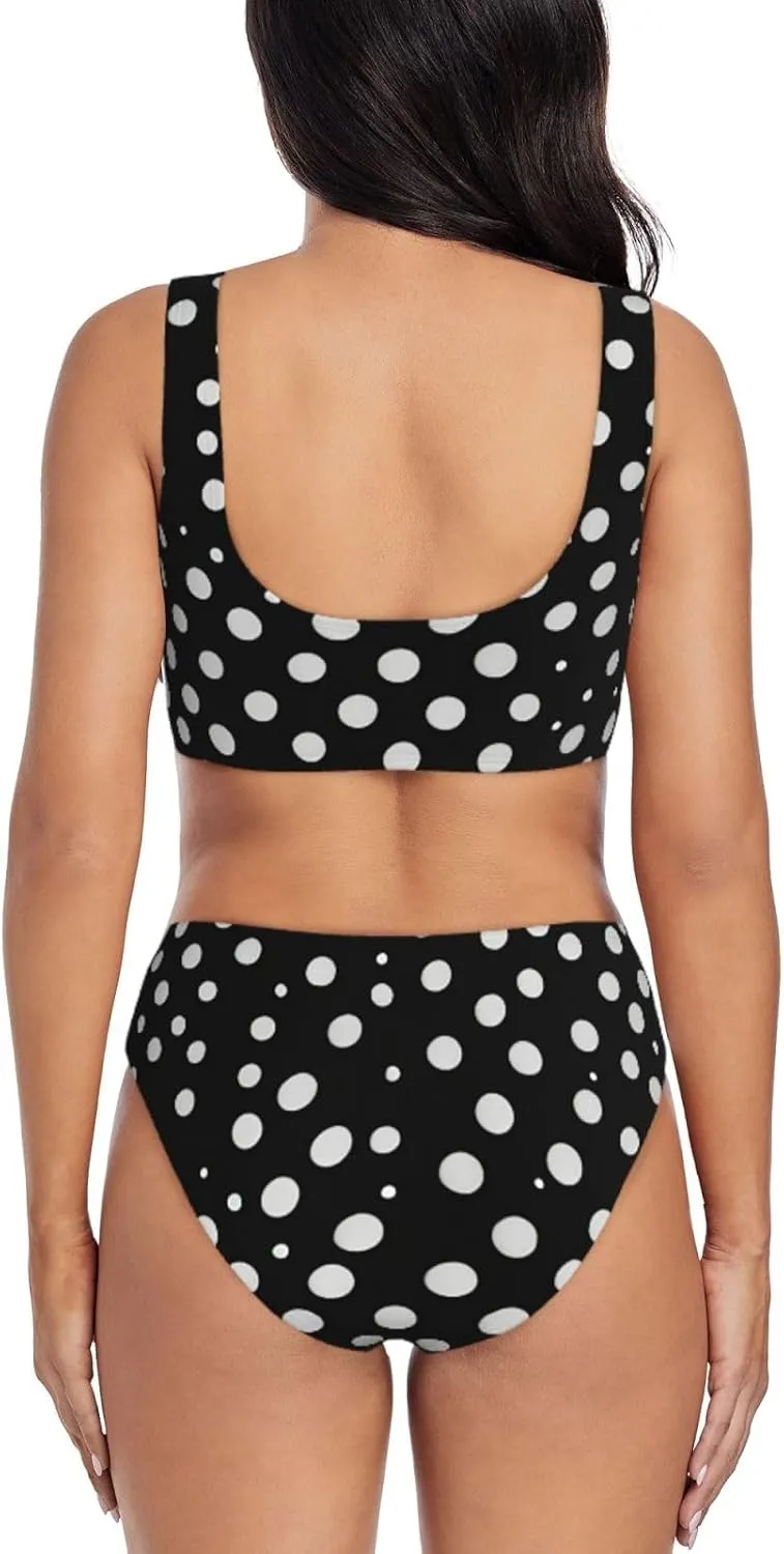 White Dot Pattern Bikini Set for Women Front Cross Design Push Up High Waisted Two Piece Swimsuit