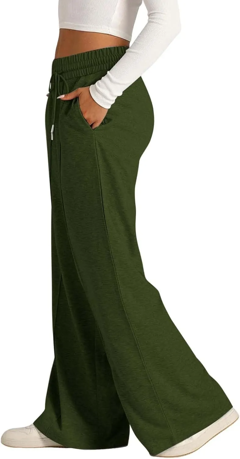 Wide Leg Sweatpants Women Drawstring Loose Sweat Pants High Waisted Baggy Lounge Pants with Pockets