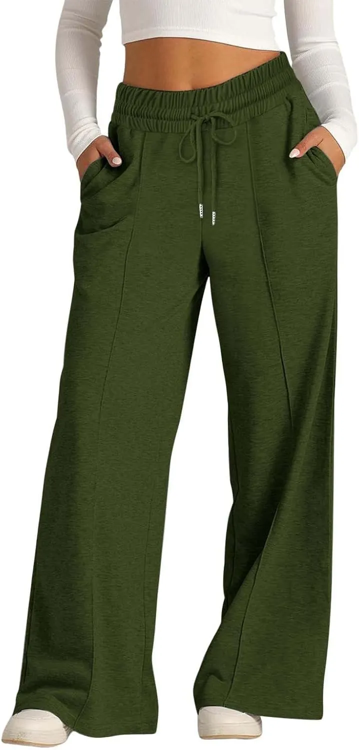 Wide Leg Sweatpants Women Drawstring Loose Sweat Pants High Waisted Baggy Lounge Pants with Pockets