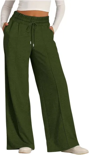 Wide Leg Sweatpants Women Drawstring Loose Sweat Pants High Waisted Baggy Lounge Pants with Pockets