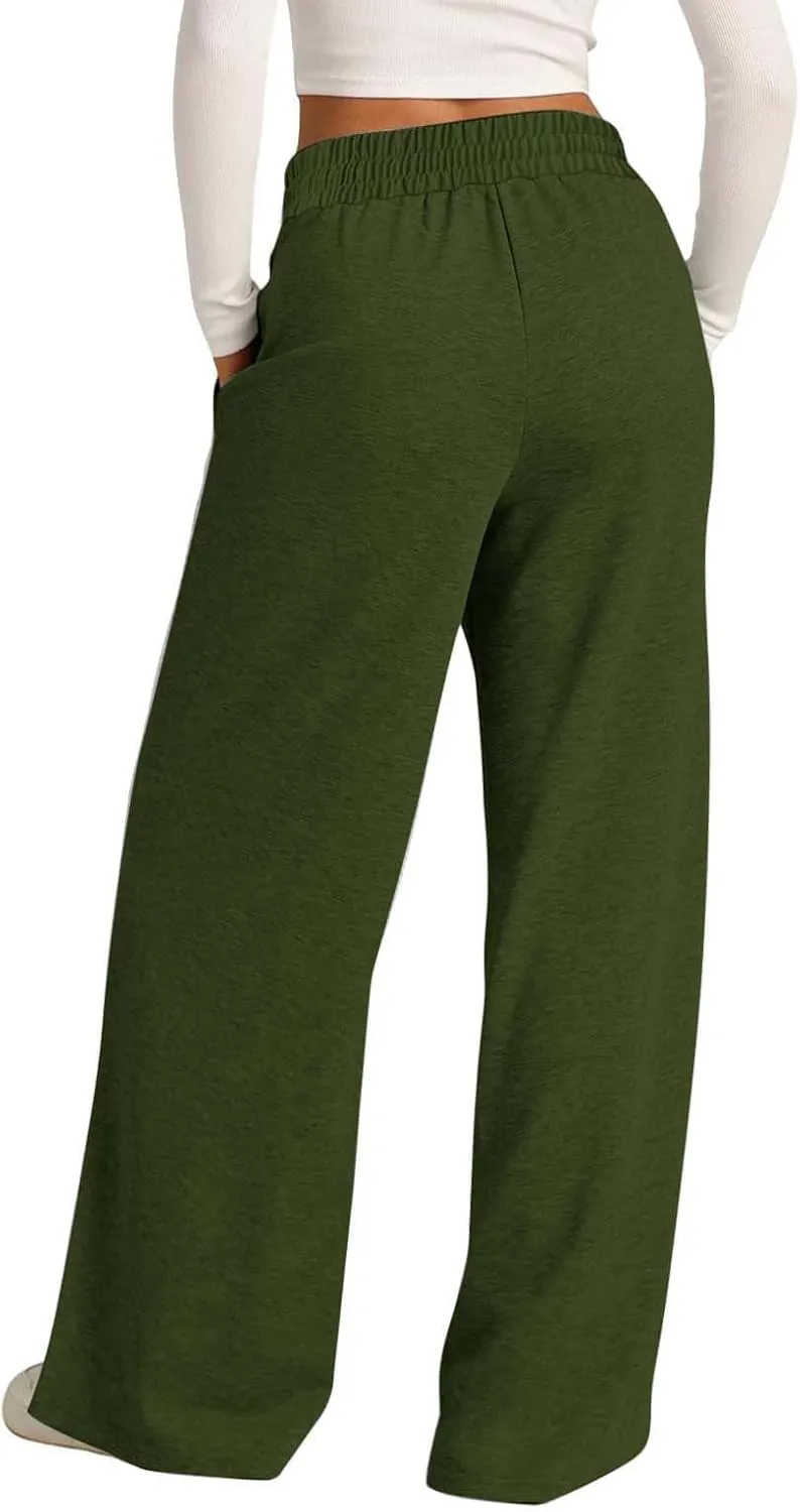 Wide Leg Sweatpants Women Drawstring Loose Sweat Pants High Waisted Baggy Lounge Pants with Pockets