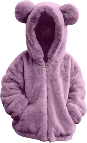 Winter Coats for Girls 4t Baby Fleece Hooded Jacket Cute Hoodie Cotton Coat Winter Warm Bear Ear Jacket with Streamers