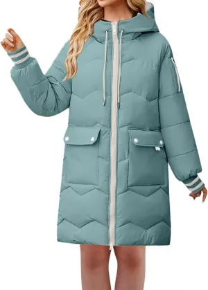 Winter Coats For Women 2024 Long Down Puffer Parka Jacket Winter Down Hooded Long Quilted Puffer Ladies Outerwear
