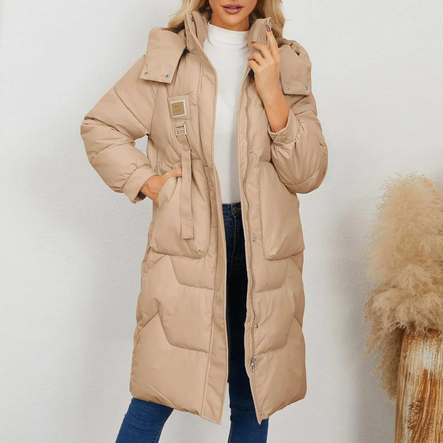 Winter Down Jacket Coat for Women Winter Long Puffer Hooded Zip Up Thickened Down Jackets Trendy Clothes Outerwear