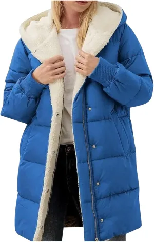 Winter Warm Coats for Women Warm Down Jacket Sherpa Fleece Lined Long Hooded Puffer Jacket Winter Fashion Clothes
