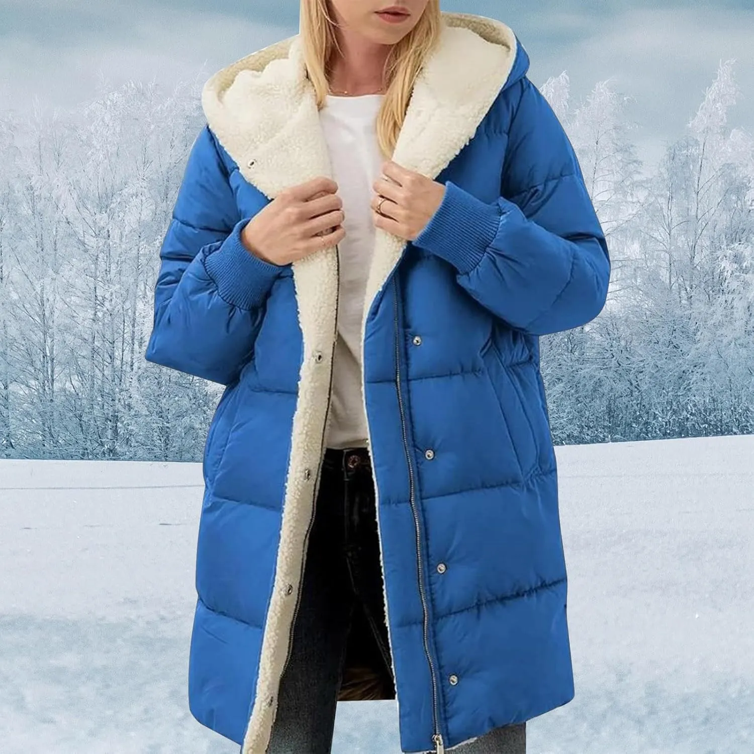 Winter Warm Coats for Women Warm Down Jacket Sherpa Fleece Lined Long Hooded Puffer Jacket Winter Fashion Clothes