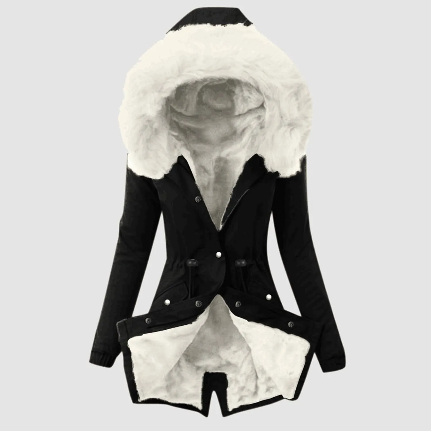 Winter Warm Parka Jacket Lapel Collar Long Sleeve Jacket Vintage Thicken Coat Jacket Warm Hooded Thick Padded
