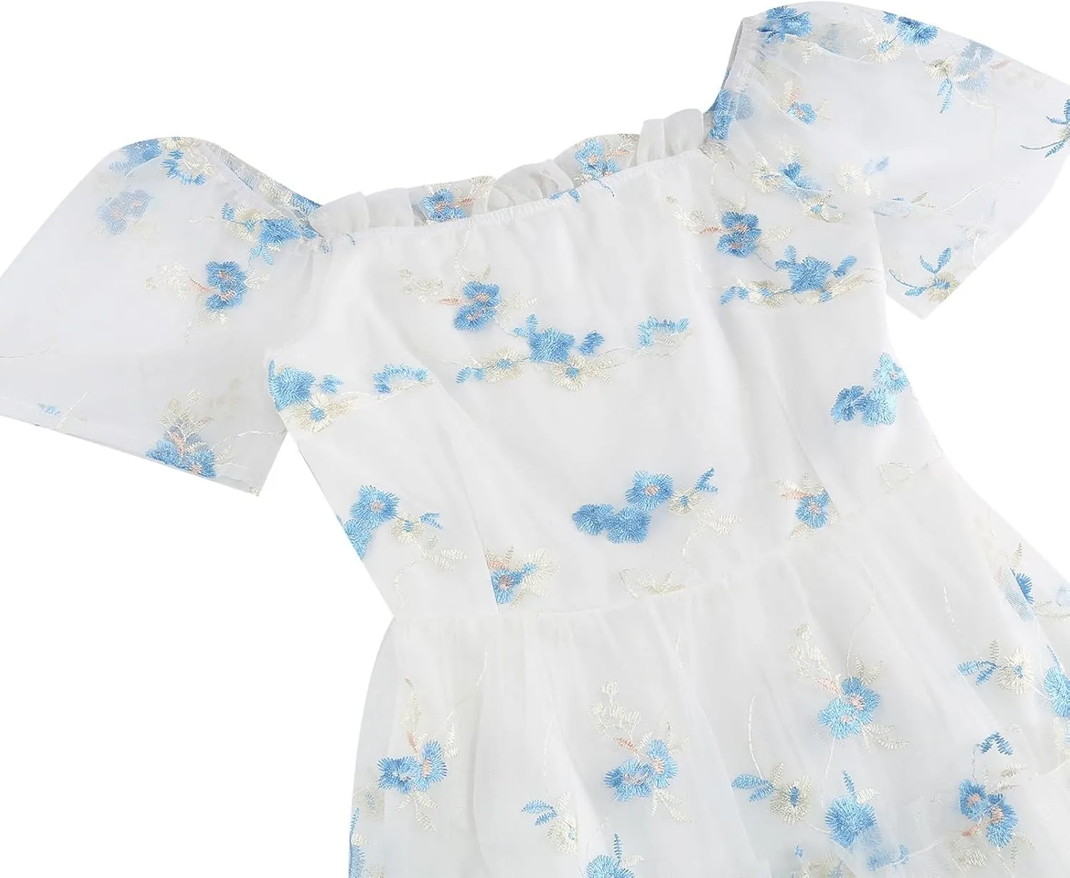 Women 1950s Vintage Mesh Floral Embroidery Dress Short Sleeve Square Neck Cocktail Dress Flared A line Evening Dress