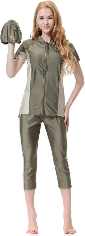 Women Burkini Swimsuits Modest Muslim Swimwear Islamic Long Sleeve Full Cover Hijab Top Skirted Swim Capris Pants Set
