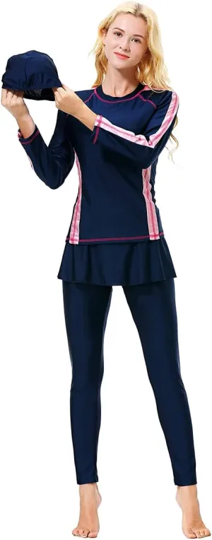 Women Burkini Swimsuits Modest Muslim Swimwear Islamic Long Sleeve Full Cover Hijab Top Skirted Swim Capris Pants Set