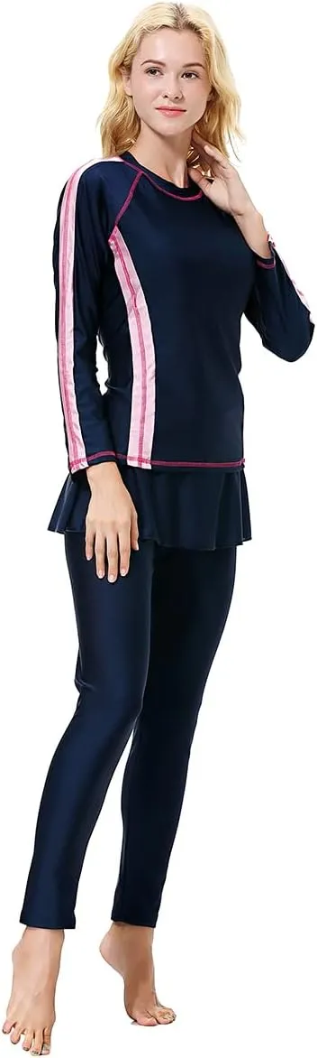 Women Burkini Swimsuits Modest Muslim Swimwear Islamic Long Sleeve Full Cover Hijab Top Skirted Swim Capris Pants Set