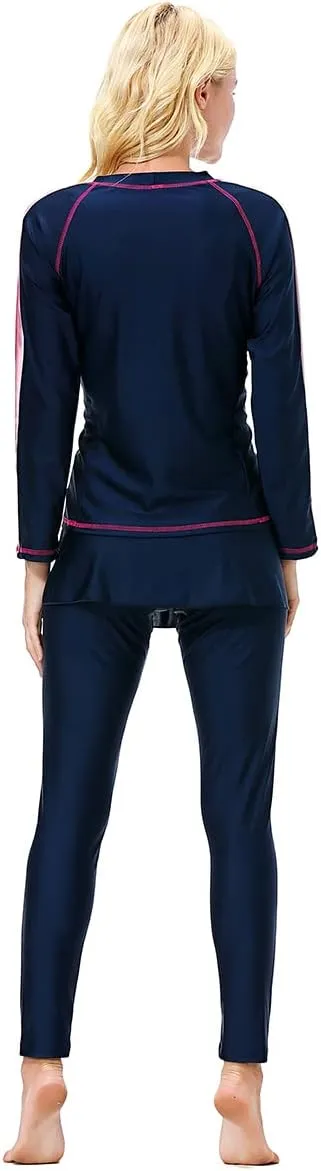Women Burkini Swimsuits Modest Muslim Swimwear Islamic Long Sleeve Full Cover Hijab Top Skirted Swim Capris Pants Set