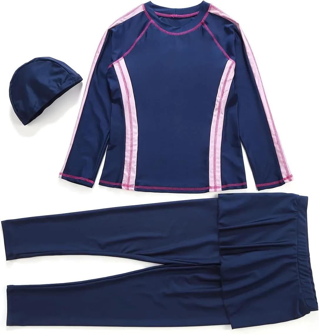 Women Burkini Swimsuits Modest Muslim Swimwear Islamic Long Sleeve Full Cover Hijab Top Skirted Swim Capris Pants Set